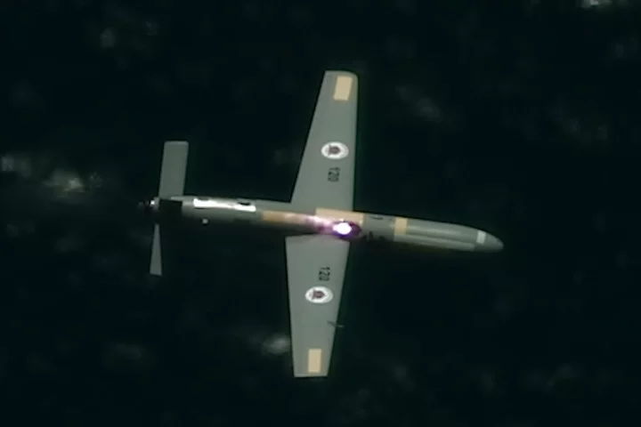 Drone being hit by a high-energy laser