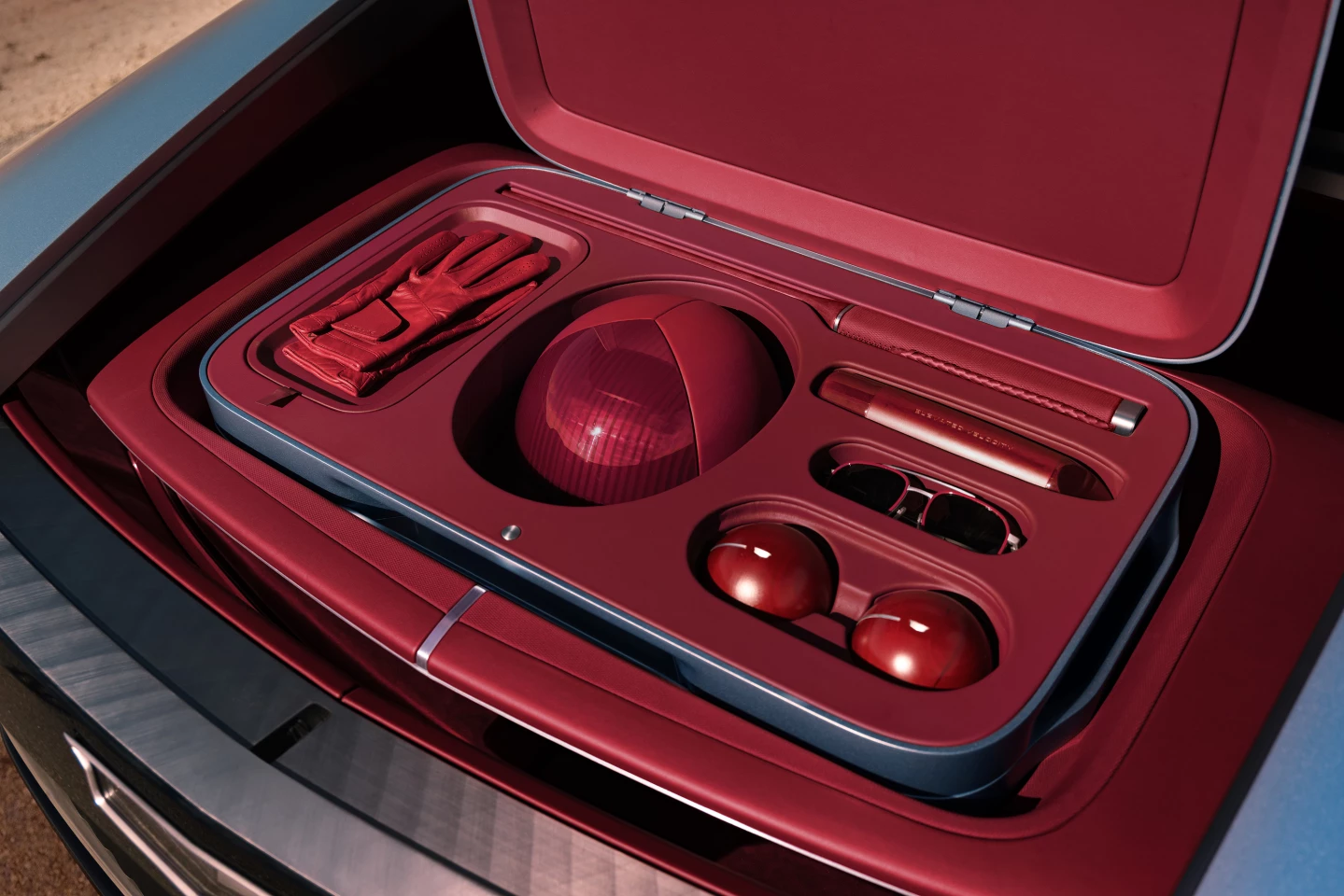 View of the bespoke polo set in the rear of the Cadillac Elevated Velocity concept