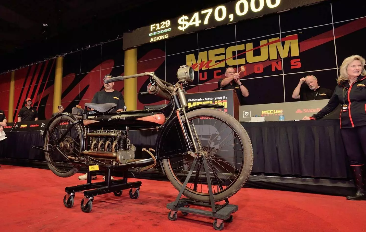 This completely original, unrestored 1912 Four set a world record for a Henderson earlier this year when it fetched $539,000 at Mecum's Las Vegas January auctions. The 57 cubic inch (934 cc) F-head four-cylinder Henderson sold with its original paint and original tires.