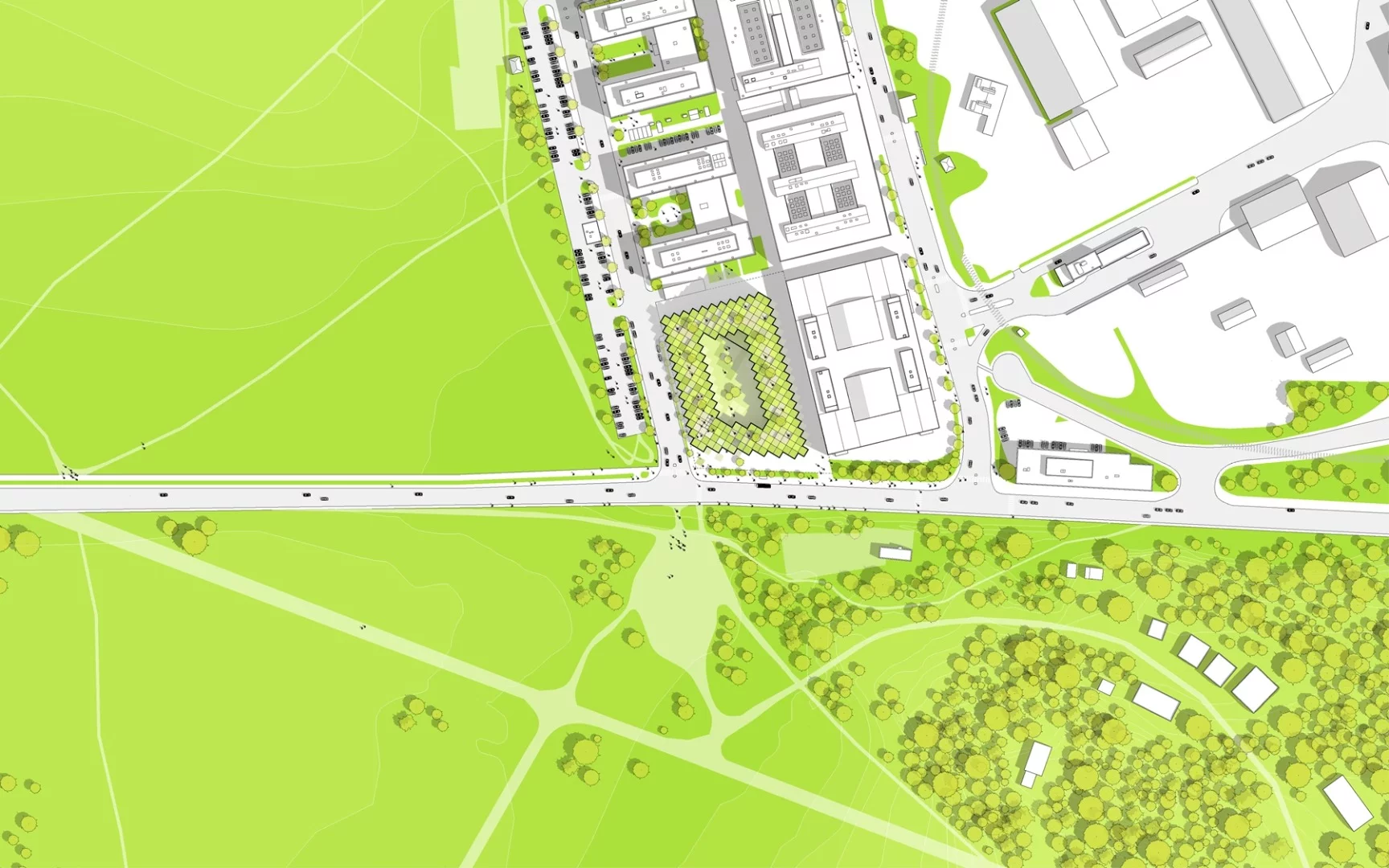 The location of 79 & Park, on the edge of the Gärdet national park, Stockholm, Sweden