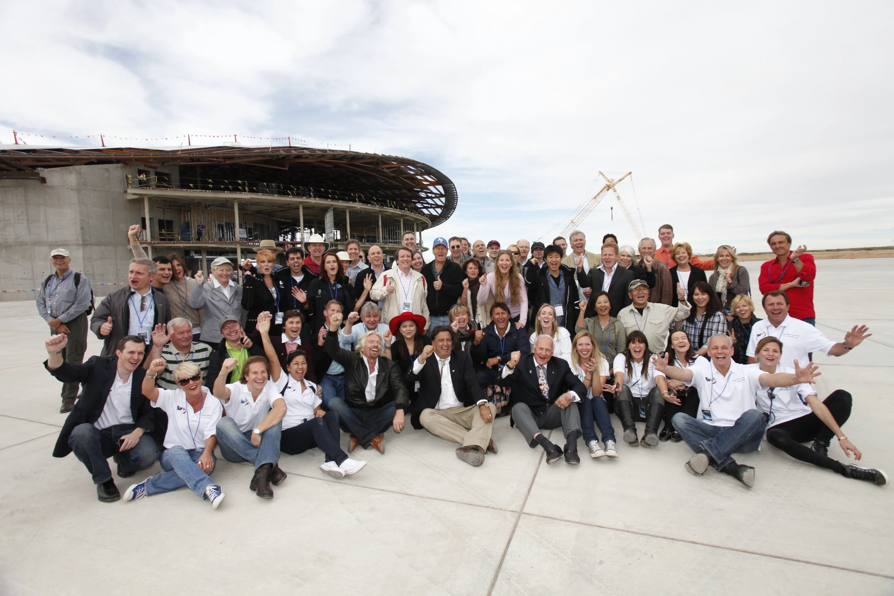 Sir Richard Branson, New Mexico Gov. Bill Richardson, Buzz Aldrin along with Virgin Galactic future astronauts and team (Photo: Jesse Ramire
