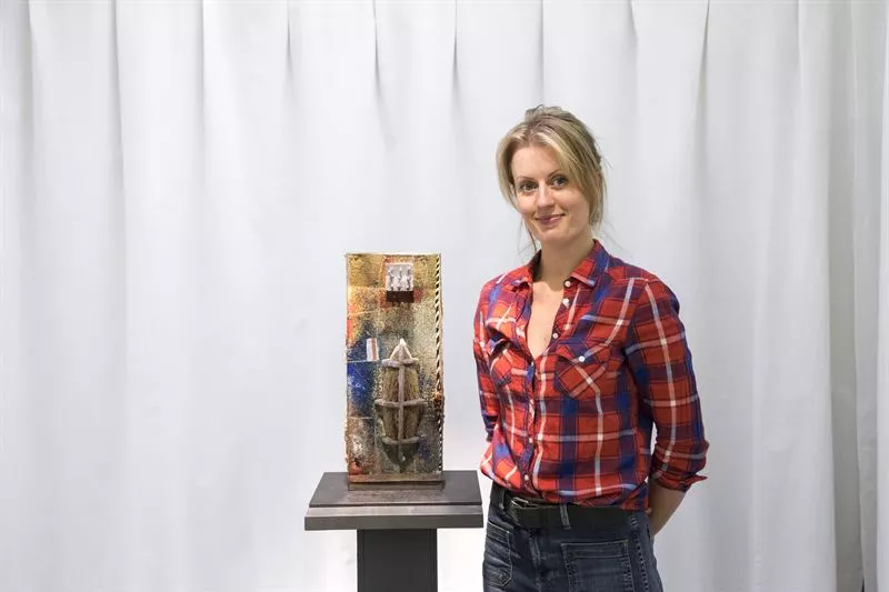 Liv Eklund Swartz, whose emotional bid won her the €15,000 ($20,400) "Protocol" by Bertil Vallien