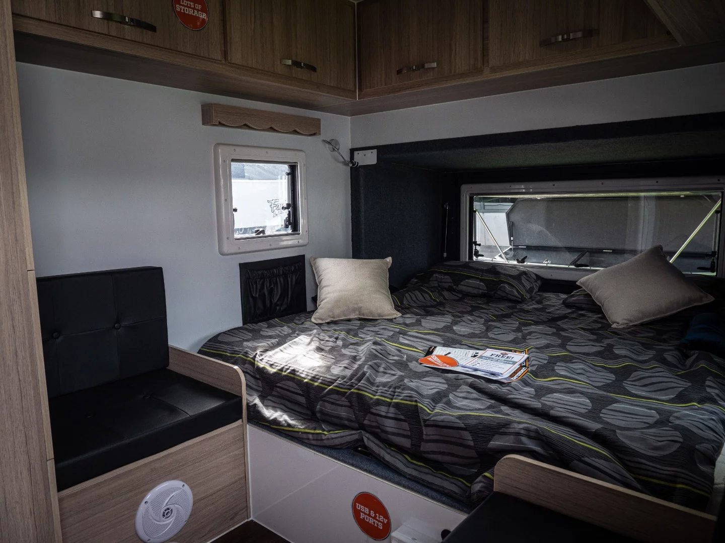 The Lumberjack Mt. Beauty classic offers the comfort of a queen bed inside.