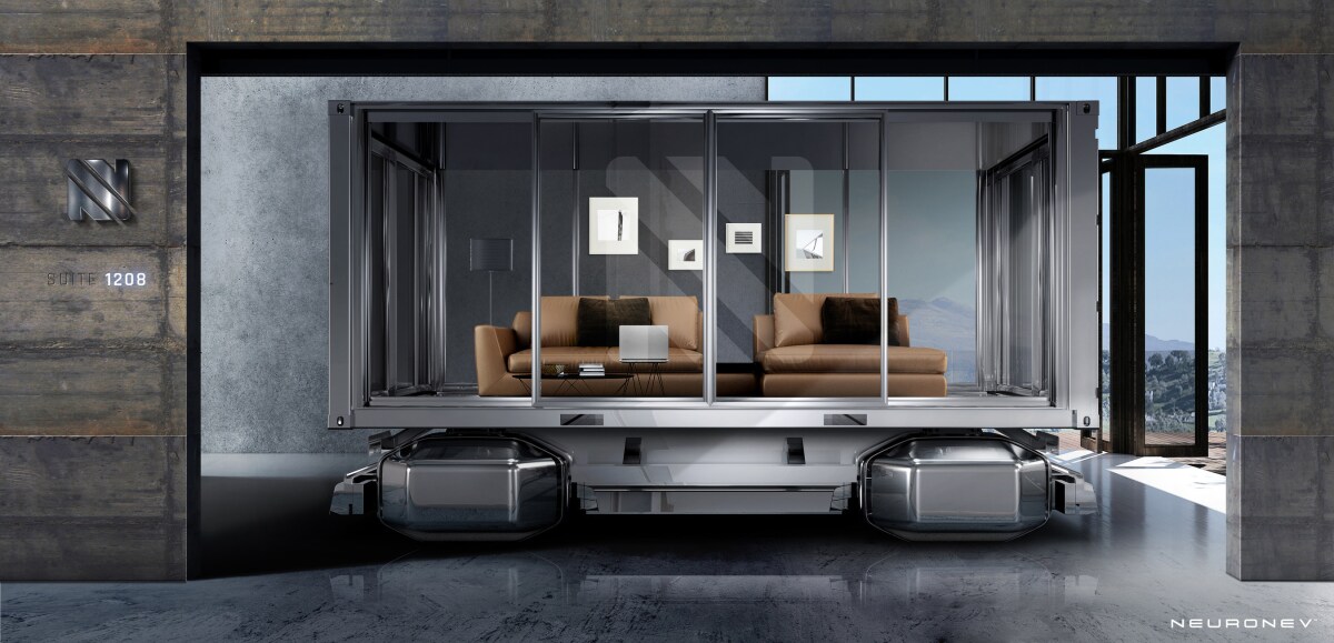 If a camper van feels too cramped and automotive, perhaps you'd prefer a little glass living module on top of an autonomous skateboard