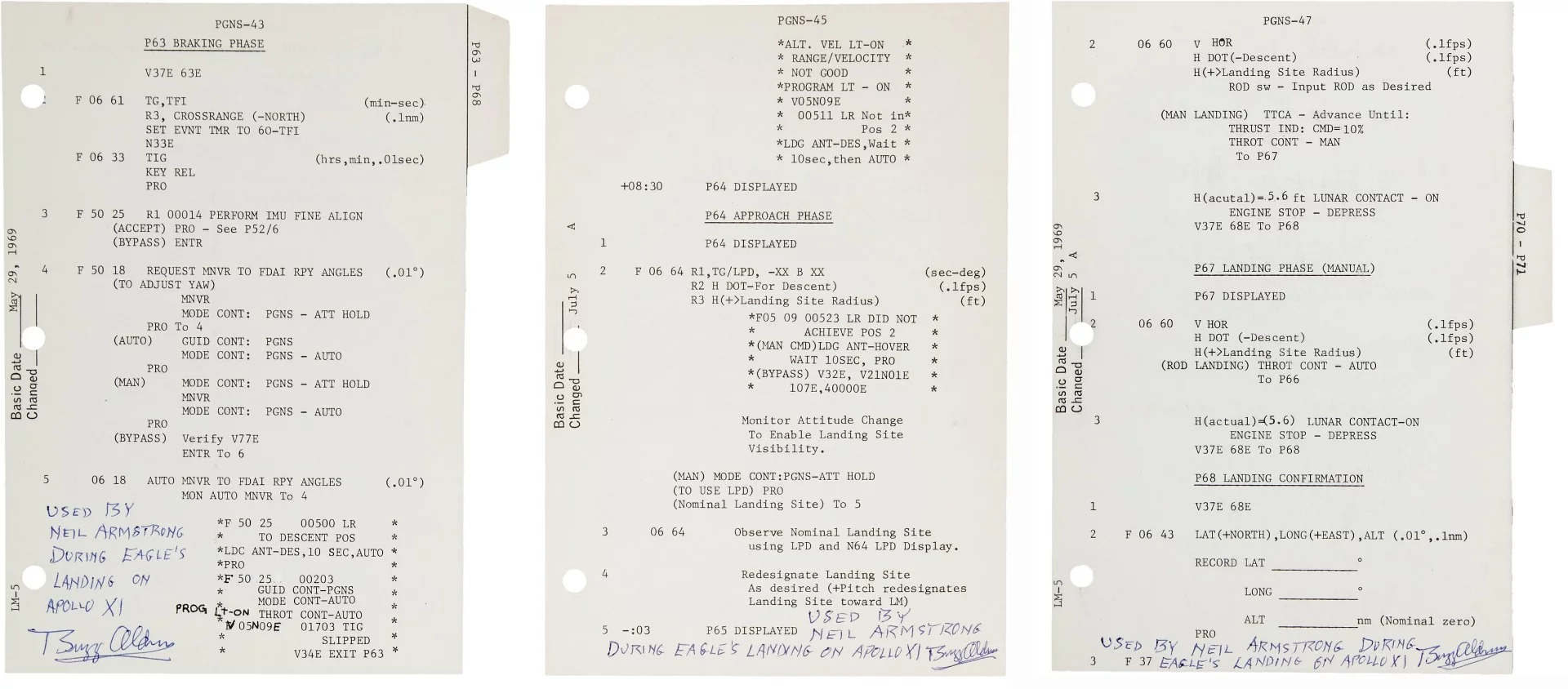 The moon landing of Apollo 11's lunar module Eagle on July 20, 1969 was an event which will live in the memory of all those who witnessed it via television - it was unquestionably one of mankind's greatest moments. Hence the sale of three Landing Sequence Pages carried on Eagle for that momentous event was always going to be big news. Heritage Auctions sold those pages with a signed Letter of Authenticity from Buzz Aldrin for $175,000 on May 20, 2016