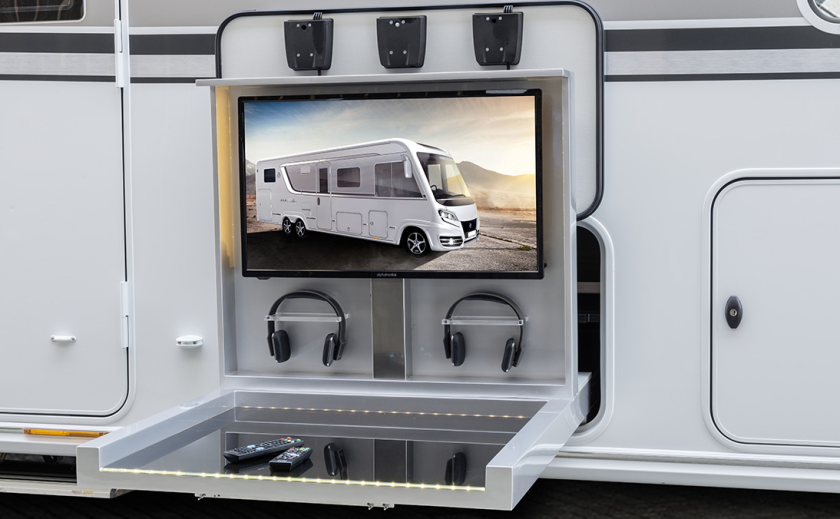 Outdoor TV module option with dual Bluetooth headphones