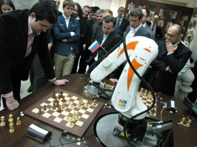 Vladimir Kramnik squaring off against the Chess Terminator
