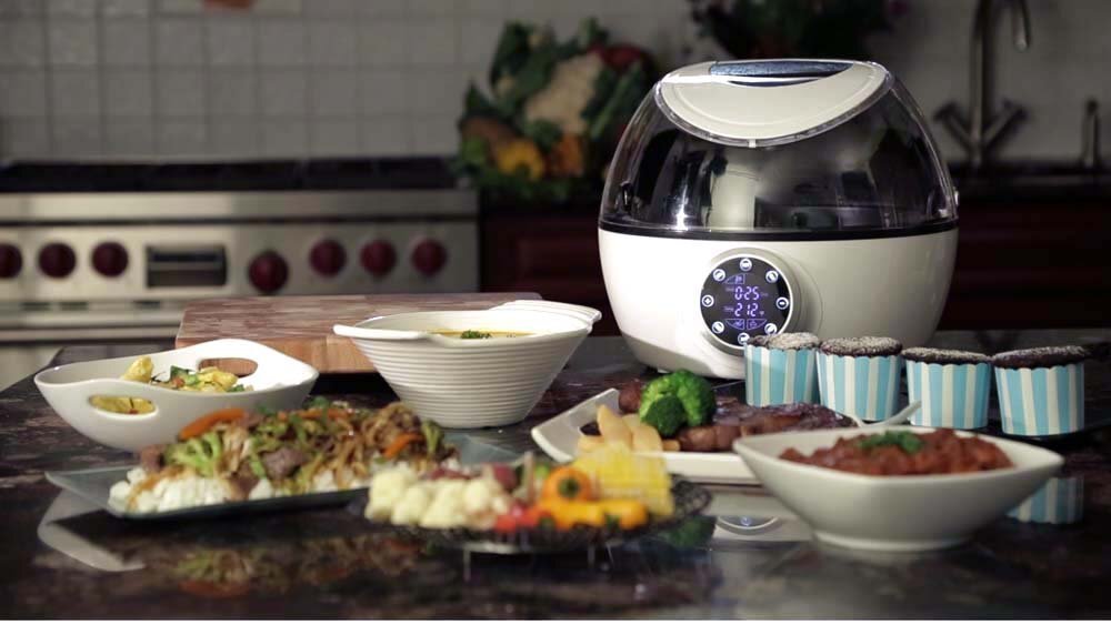 The Gourmia 10-in-1 Multi-Function Robotic Cooker is designed to cook, stir, steam, fry, bake, sear, and more