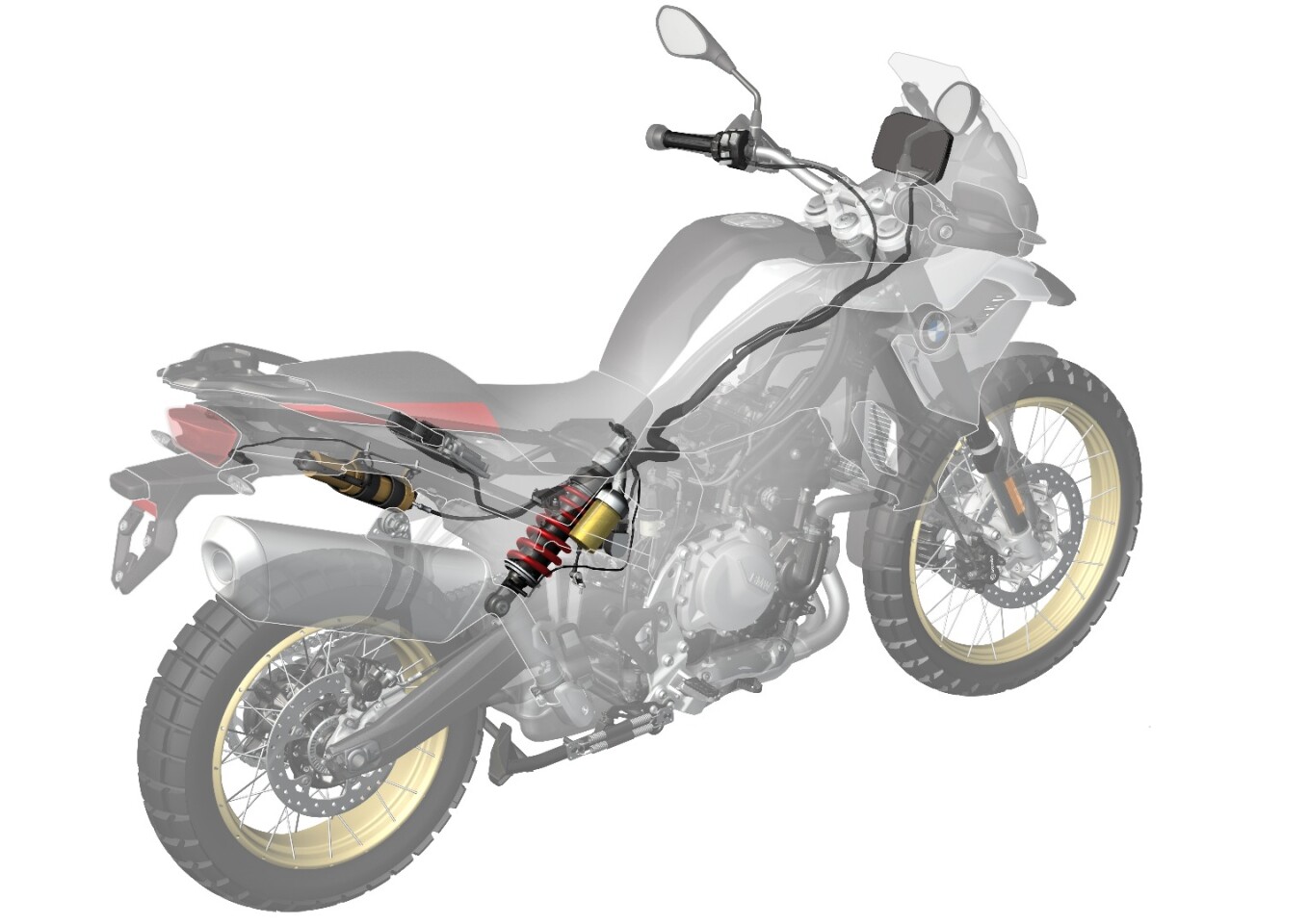 The new F 750GS and F 850GS can be fitted with BMW's optional Electronic Suspension Adjustment (ESA) which automatically adjusts suspension stiffness based on road conditions