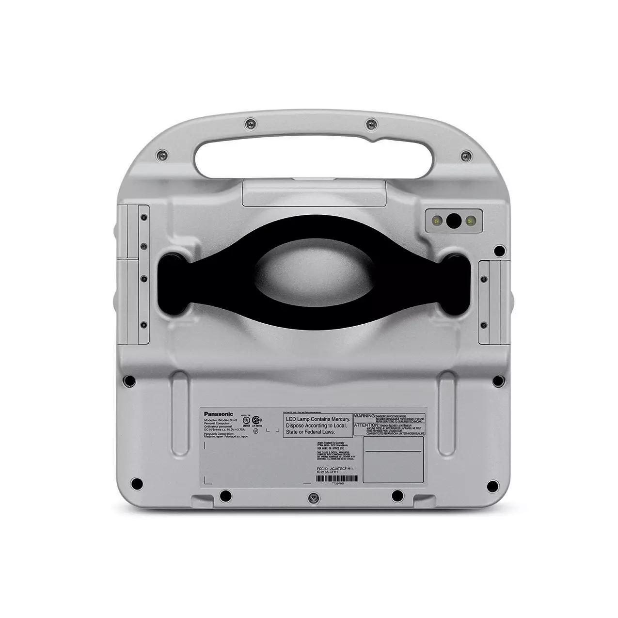 A molded hand grip helps with ergonomic comfort. Also shown, the 2MP camera with dual LED flash