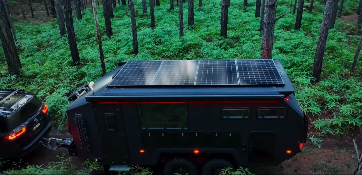 The standard Bruder EXP-8 comes with a 1,600-W solar charging system, and the Stealth adds a 300-W portable blanket charger