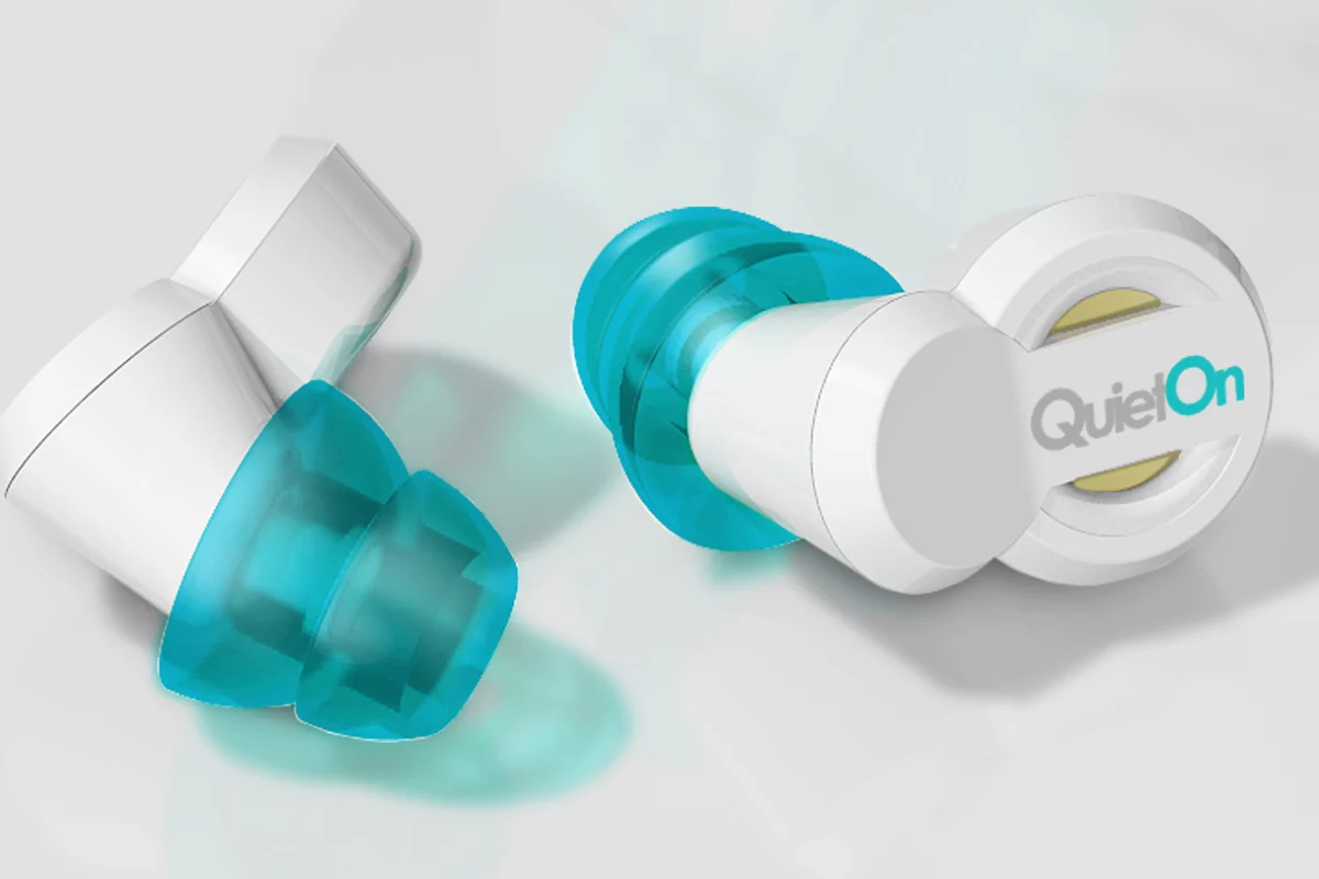 The QuietOn earplugs use microphones to capture external sound and use speakers to produce phase-shifted sound that cancels out the external sound