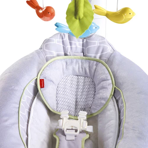 Parents can choose between six speeds, plus they can instruct the device to play one of 16 songs, three nature sounds, or they can activate its rotating overhead mobile that features three light-up birds