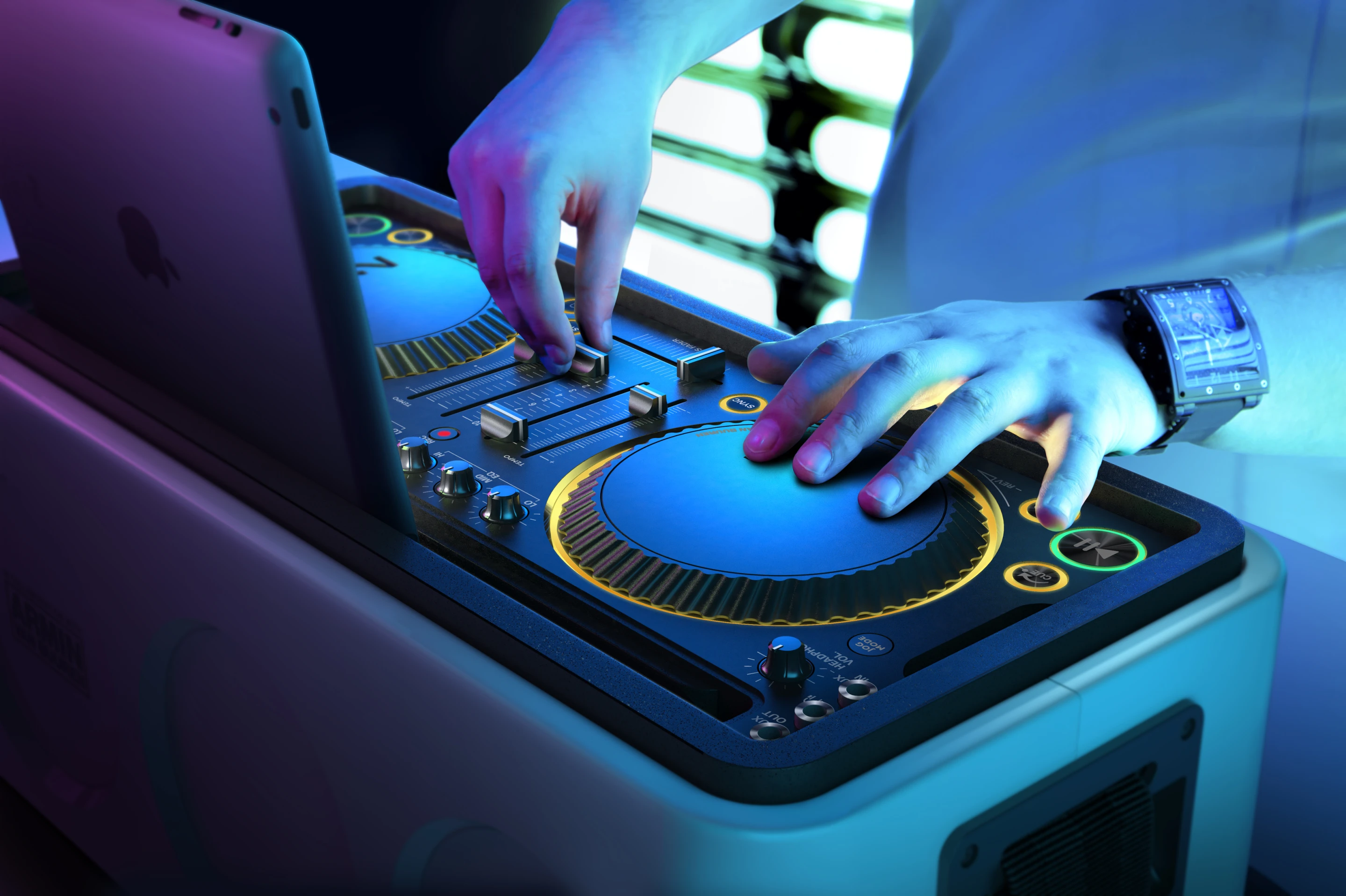 The unit integrates with the popular iOS djay app