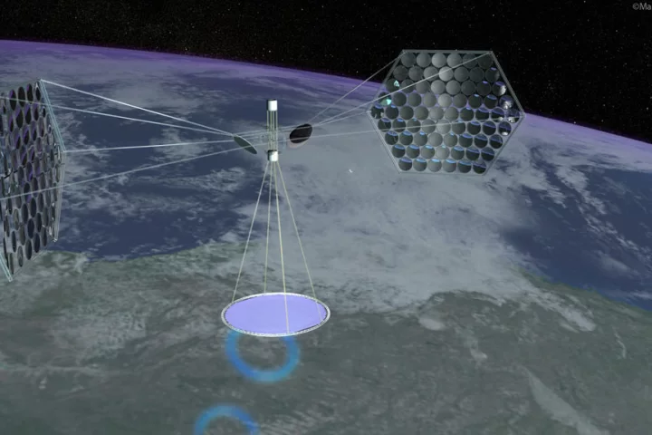 Power collected by solar panels in space is beamed back to earth in the form of radio frequency energy (Image: Mafic Studios)