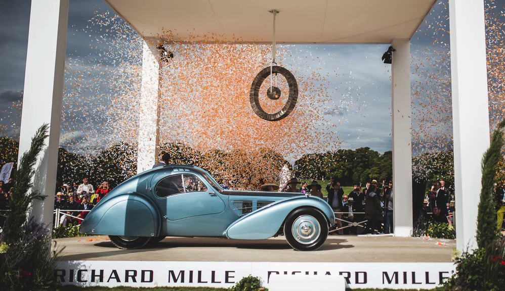 The Jean Bugatti-designed Type 57 SC Coupé Atlantic, takes the "Best of Show Concours d'Etat" at the 2017 Richard Mille Chantilly Arts & Elegance. Apart from being extraordinarily beautiful and exceptionally rare, the streamlined and supercharged eight cylinder sportscar produced 170+ hp and is considered by many to be the first supercar ever made.