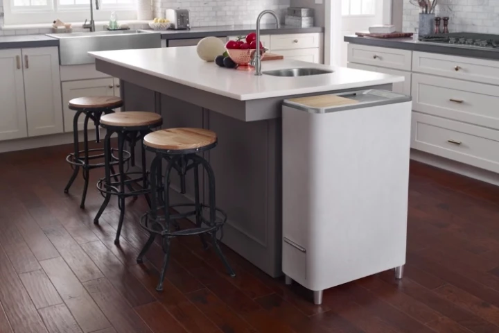 The Zera Food Recycler (at end of kitchen island) composts kitchen waste