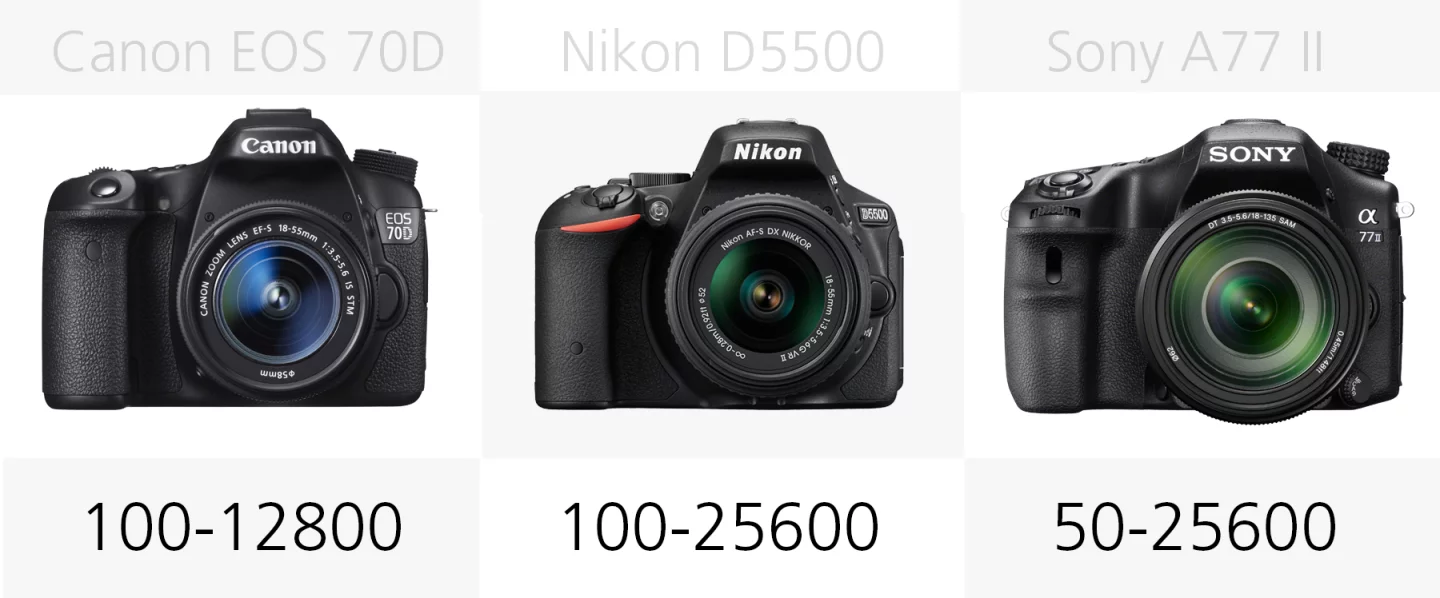 ISO comparison (Canon EOS 70D, Nikon D5500, Sony A77 II)