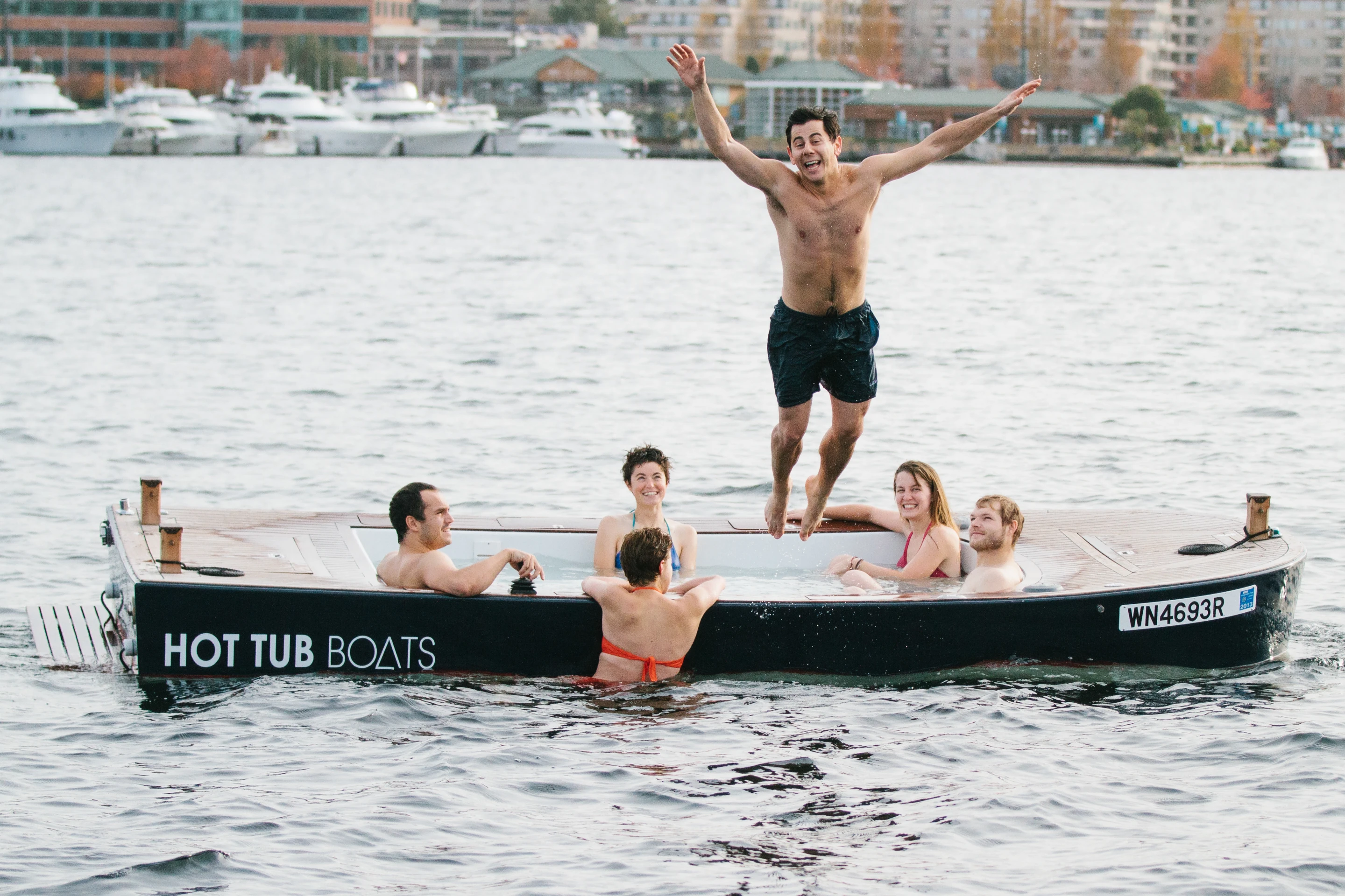 The Hot Tub Boat allows its passengers to soak while they cruise