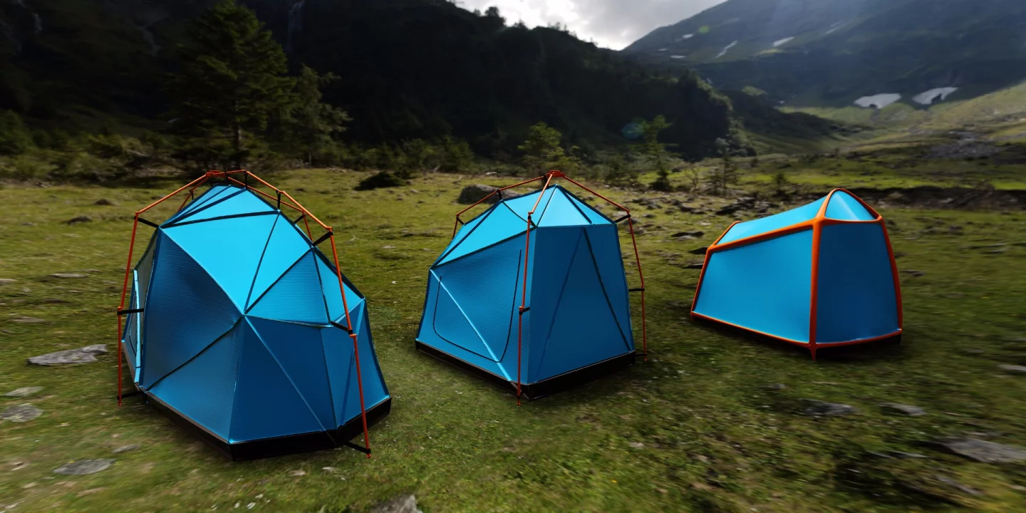 The three tents are made from lightweight and waterproof materials, aluminum rods and wooden pegs