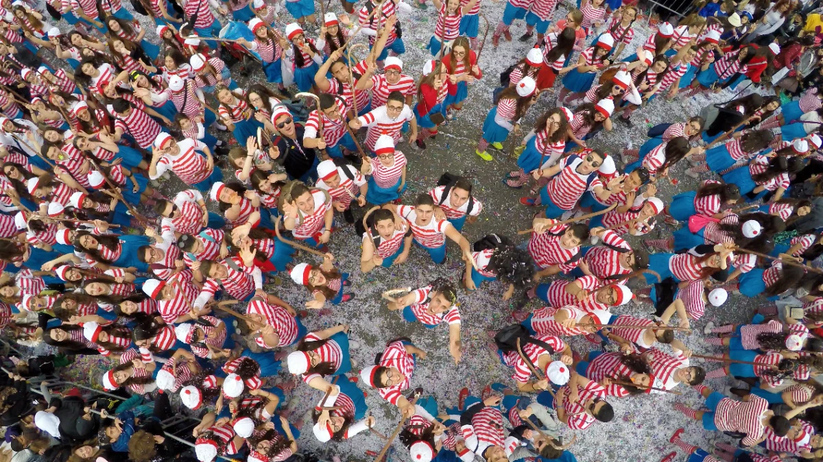 Claiming first prize for Dronies (think selfies but with drones), is a Where's Wally-esque image portraying a crowd of similarly dressed party-goers at Cyprus' Limassol Carnival
