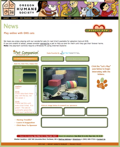 The iPet Companion interface on the Oregon Humane Society's website