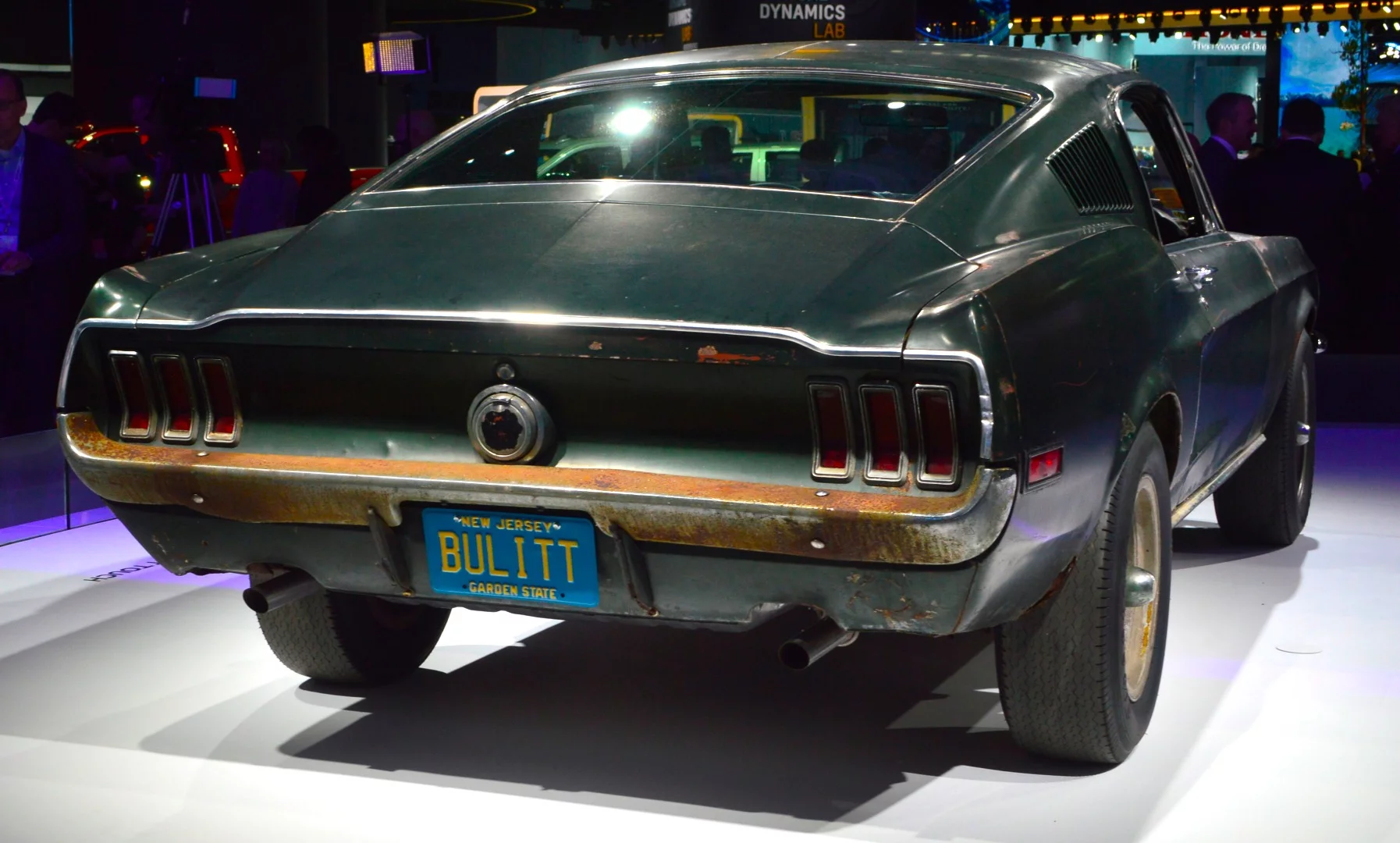 The 1968 Ford Mustang GT 390 driven by Steve McQueen in the iconic chase from the movie Bullitt. Looks like the car has seen better days