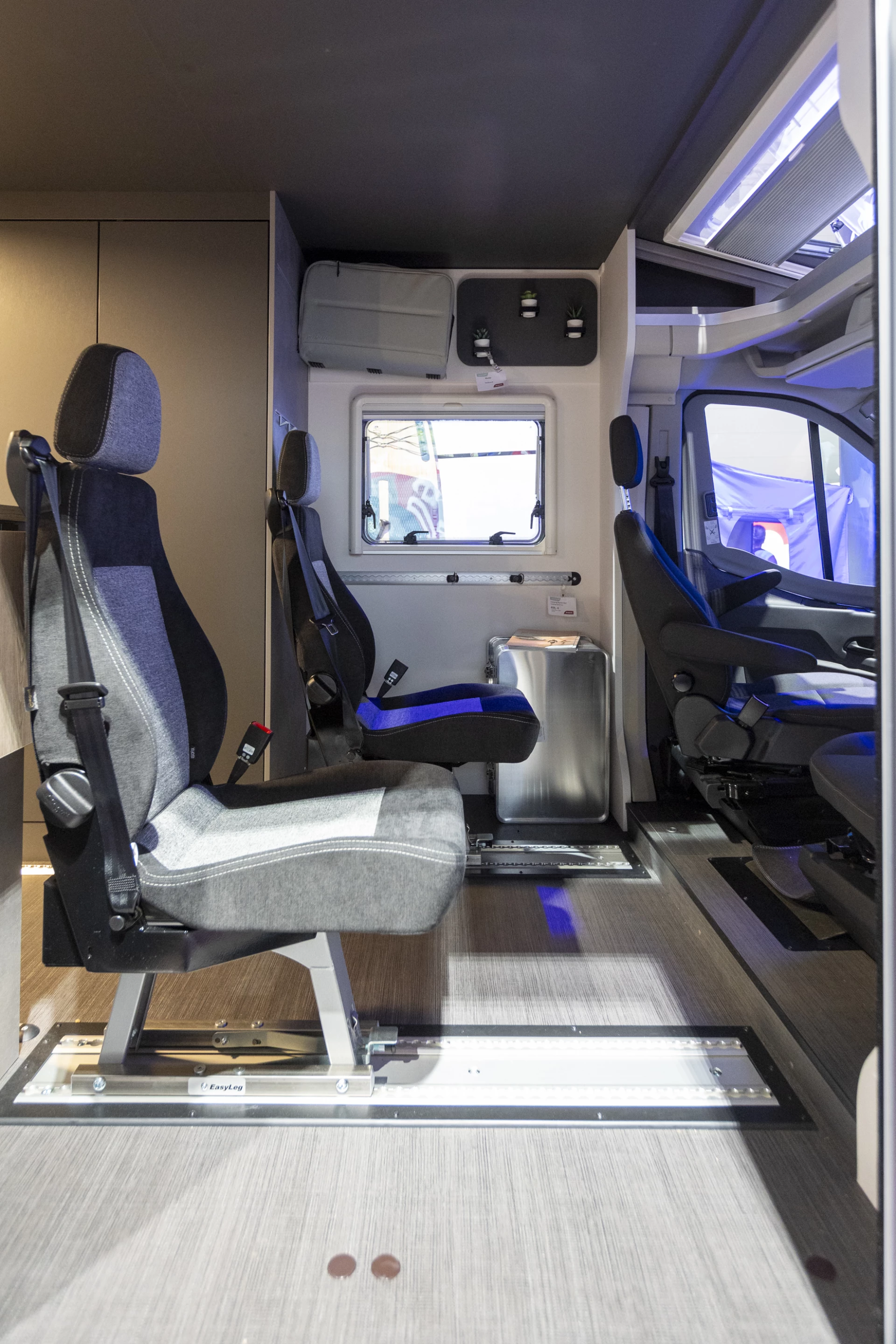 Up front, optional rear seats mount to the floor rails