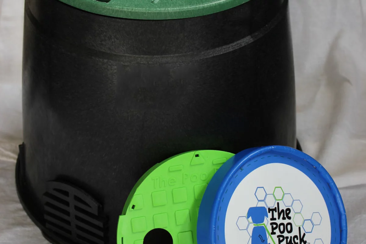 The Poo Puck and Poo Bin are designed to help clean up doggy do dos