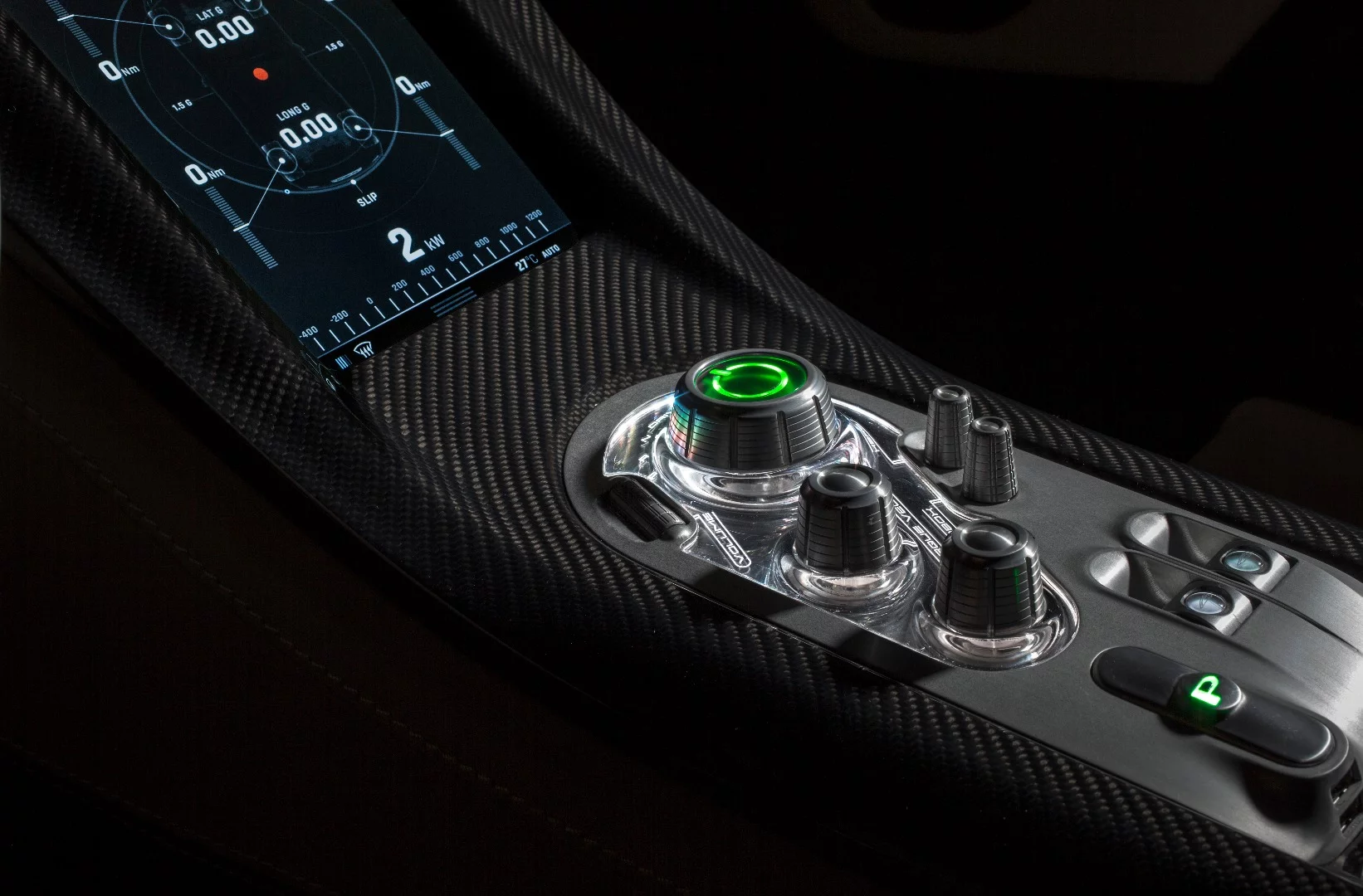 All the switches in the interior have been crafted from aluminum or carbon fiber