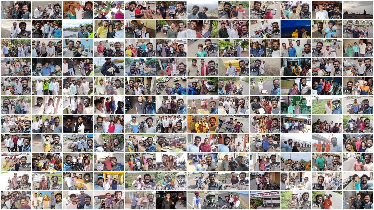 Venkata Karthik Tupili with some of the many people he encountered during his journey across India