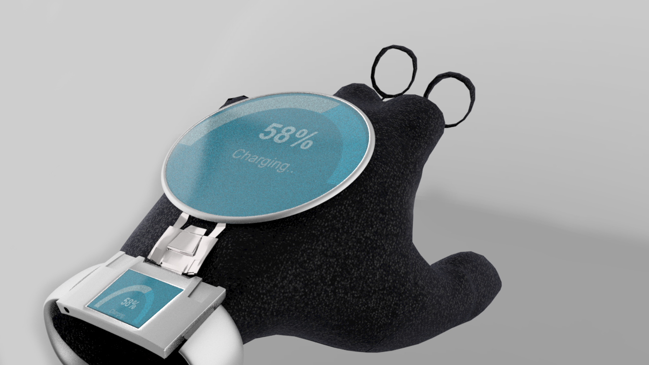 Glovdi contains a big, circular screen on the back of the hand and a smaller, smartwatch interface on the wrist