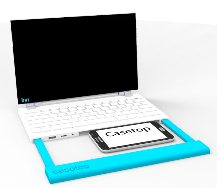 The smartphone connects to the keyboard via Bluetooth, but can be powered by Casetop's 56 Wh battery while secured in the frontbar