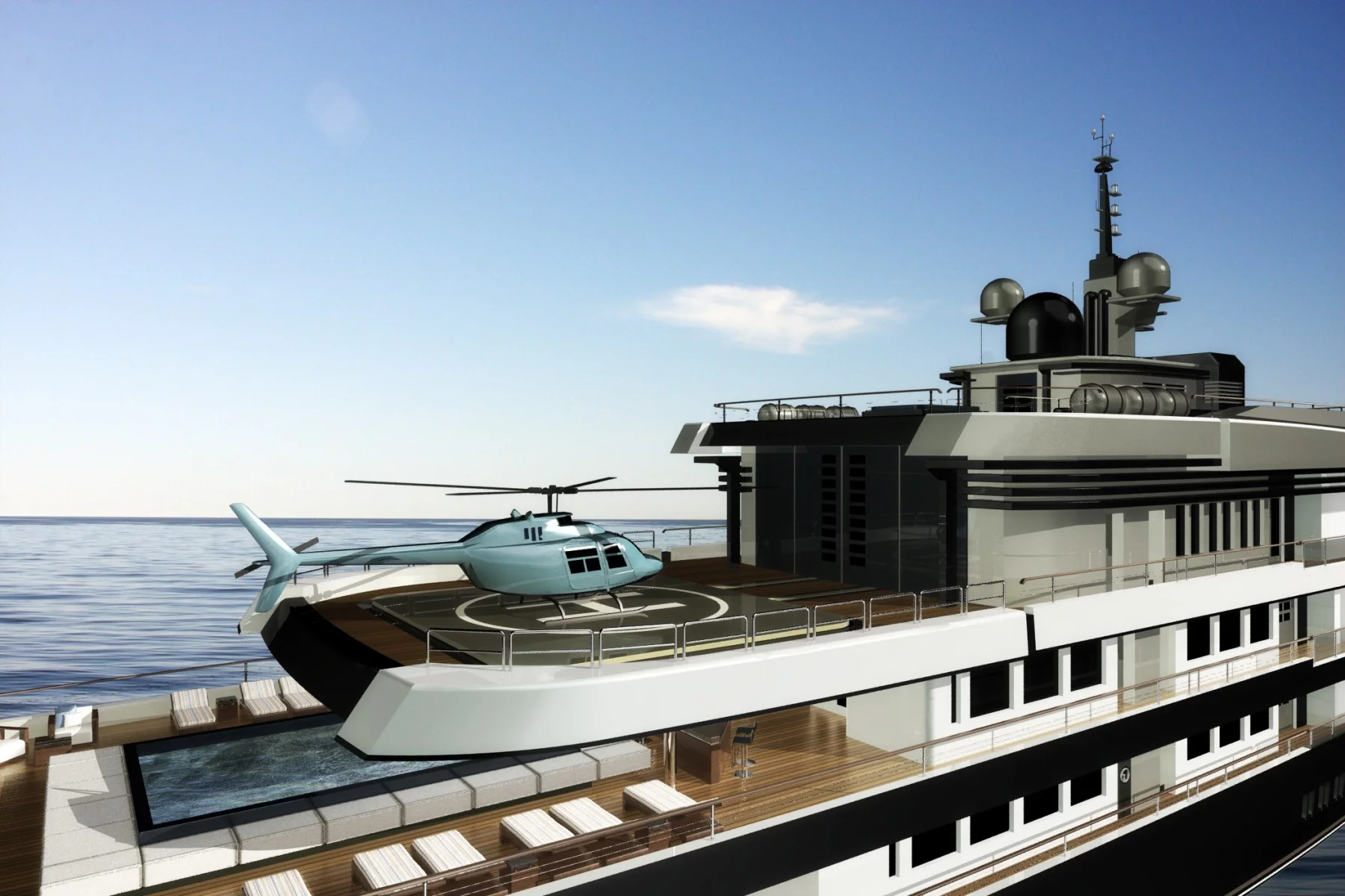 The presence of even one helipad and hangar presents significant challenges to the yacht designer