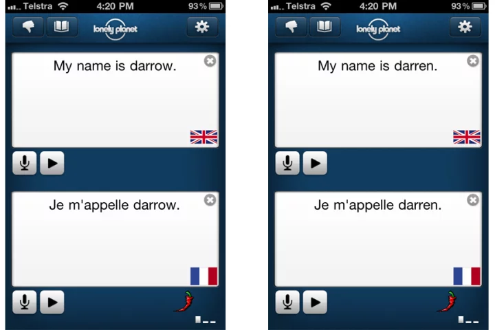 Entering names and places in the Lonely Planet Offline Translator helps the speech recognition accuracy
