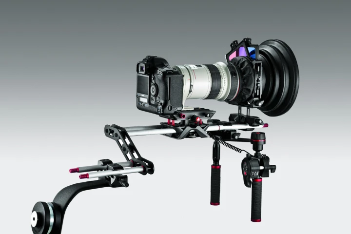 Manfrotto has just launched its SYMPLA modular camera rig, which can be customized for a wide range of shooting scenarios (Shoulder Support configuration is pictured)