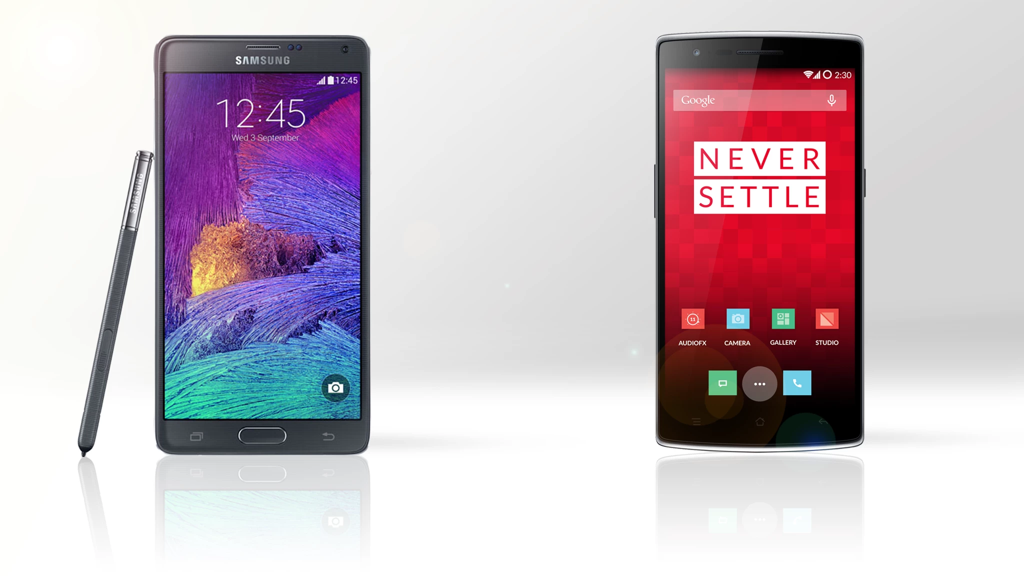 The Samsung Galaxy Note 4 (left) and OnePlus One (right)
