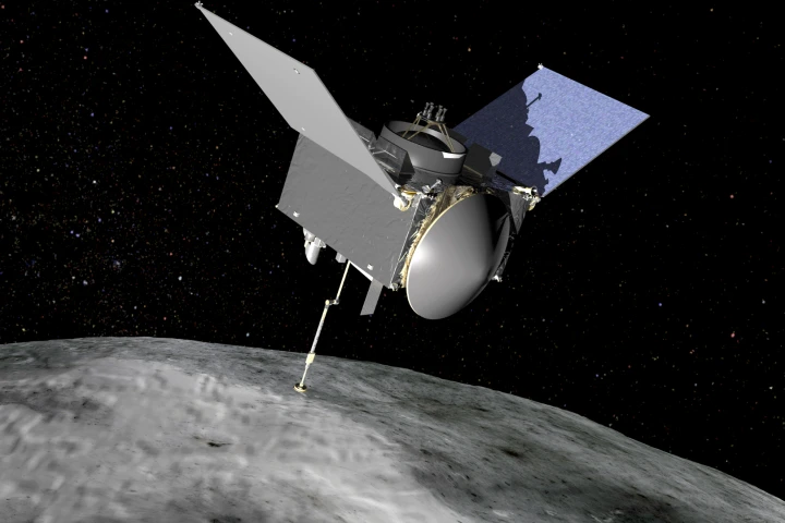Artist's impression of the OSIRIS-REx spacecraft in action