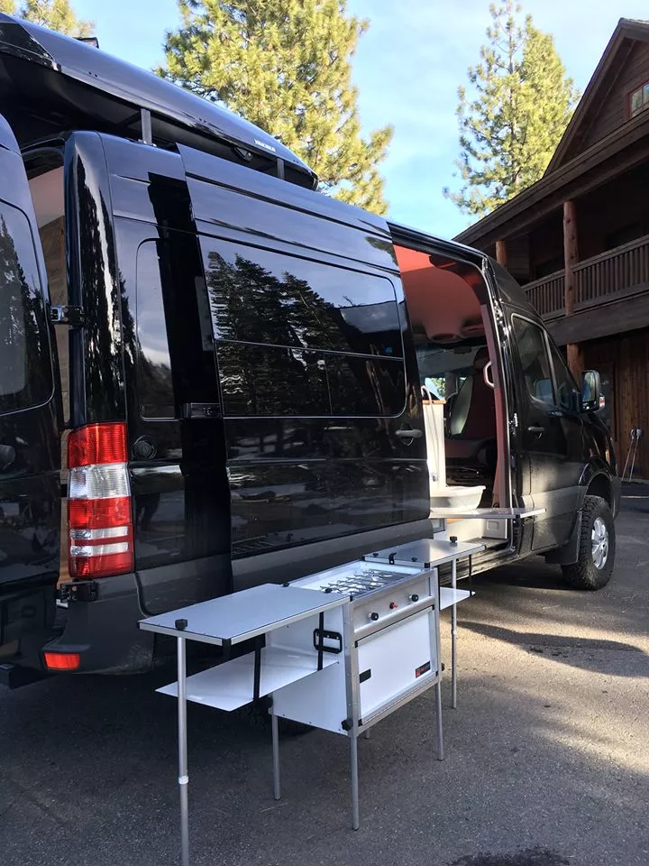 Trail Kitchens has integrated its Camp Kitchen with Stove into a more complete van kitchen
