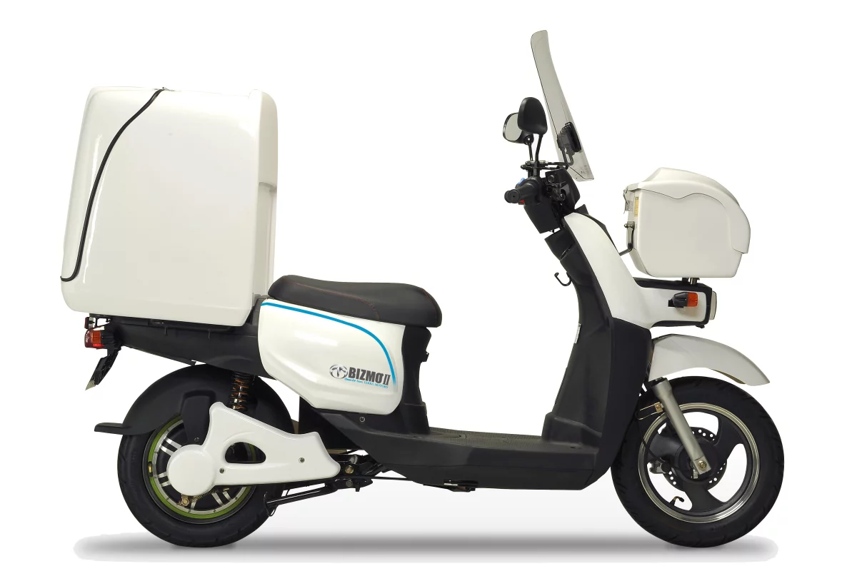 The Bizmo II, from Terra Motors, with large delivery box on the back and a smaller box on the front