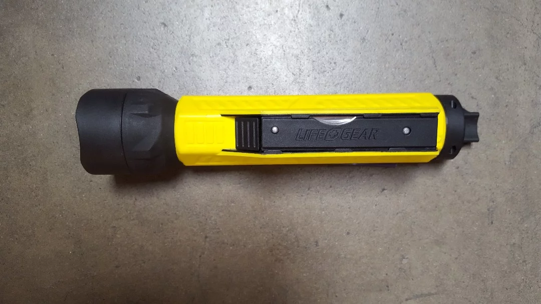 The Sport Utility Flashlight is made from high-strength nylon polymer and has a rubber grip
