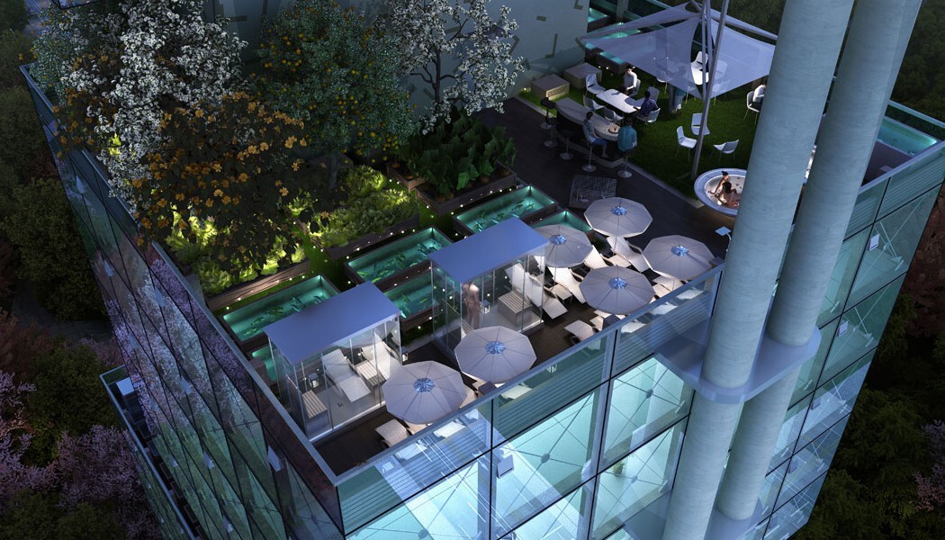 A rooftop terrace of the Elastic Woodscraper II (Image: Weingartner Architects)