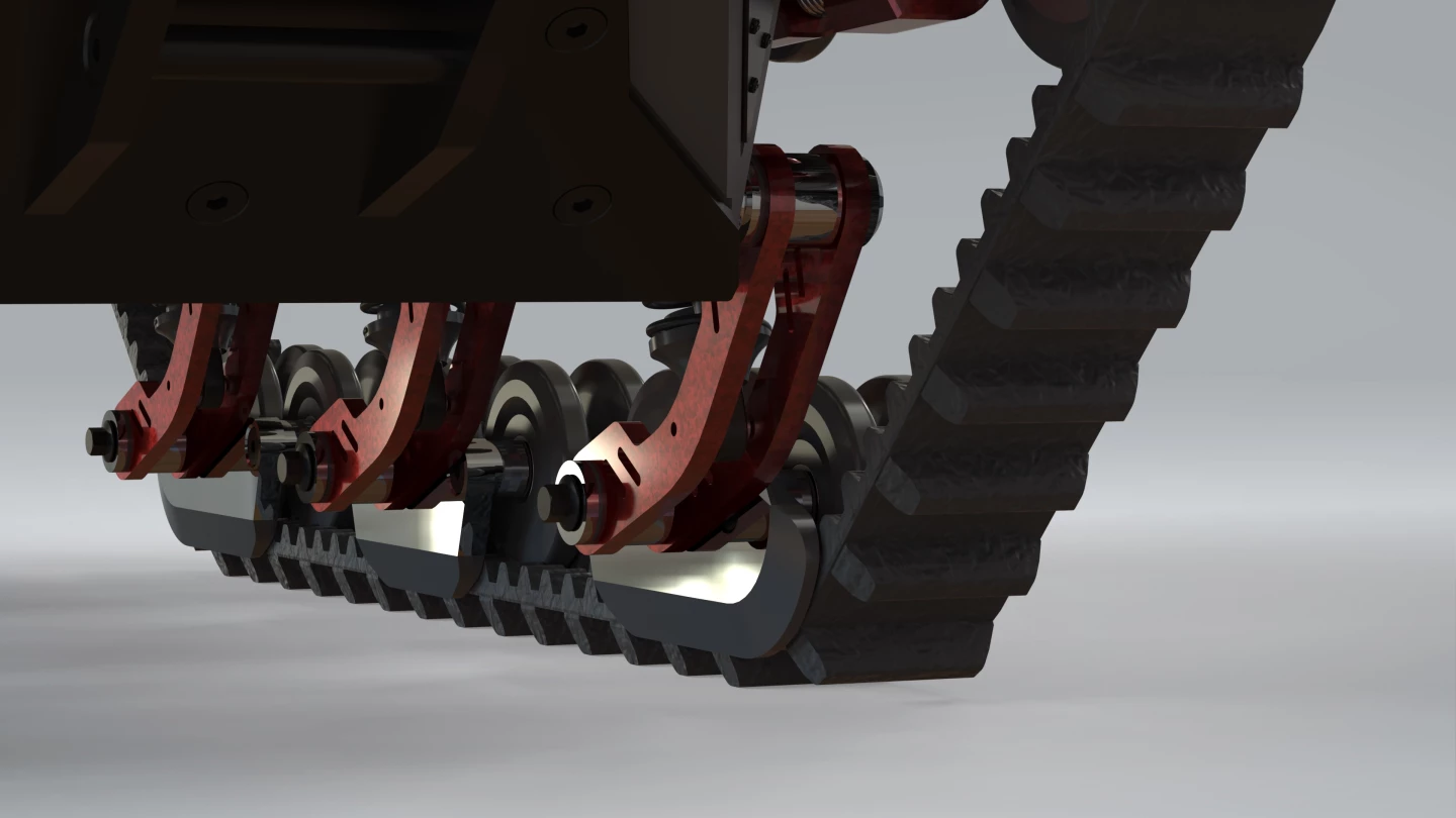 Tensioners keep the XRC Brawler's tracks taut at all times