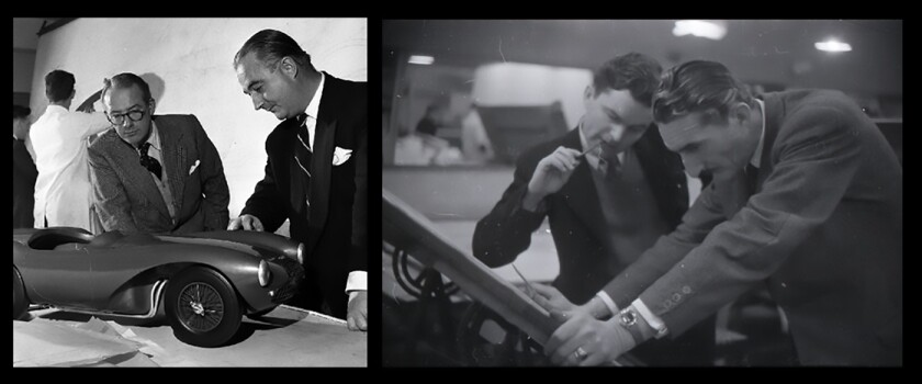 David Cutting (with pencil in mouth), had just been appointed by David Brown (behind model) to the role of chief designer in Aston Martin's Special Projects Office and he was given a clean sheet to design the DBR1, the company's first true racing car.