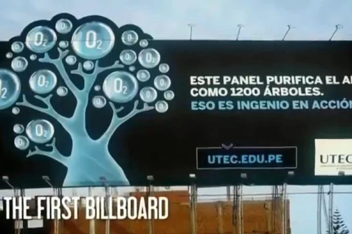 UTEC's billboard filters 100,000 cubic meters of air every day, benefiting residents in a 5-block radius (Credit: UTEC)