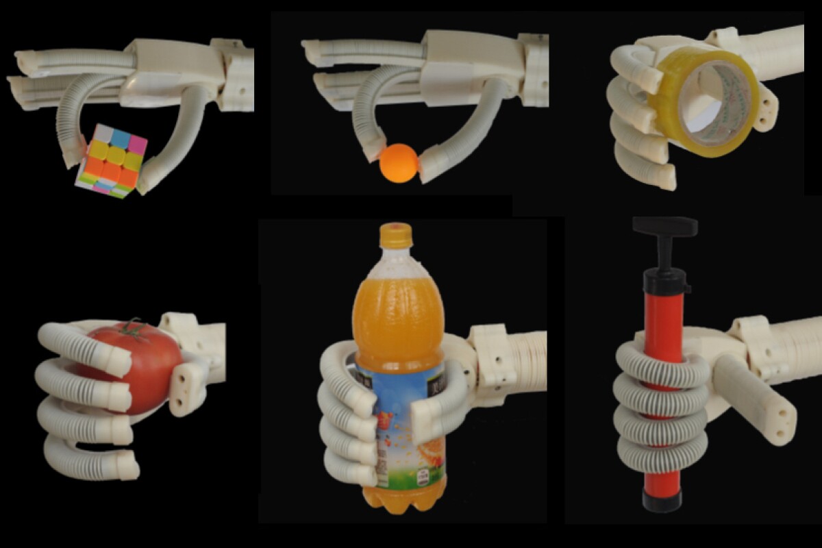 The prototype FHPA-equipped hand, performing a variety of grasping tasks