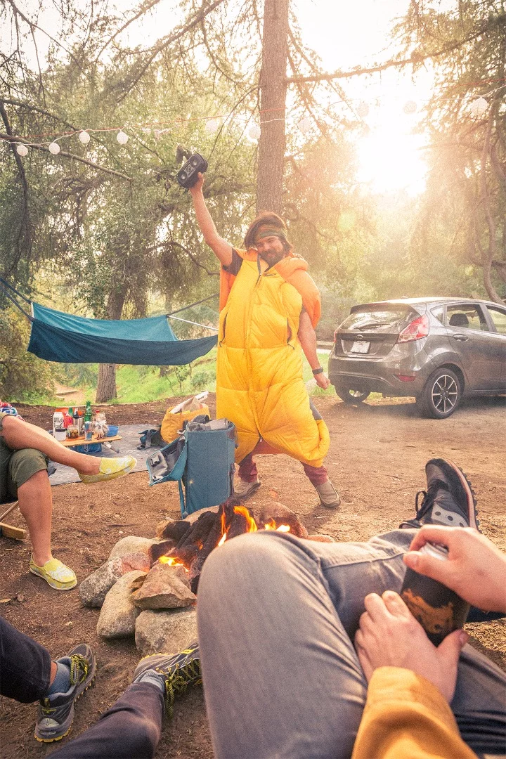 The Crash Sack has pockets on the inside that are also accessible through zippers on the outside and there's a zipper pocket on the chest as well