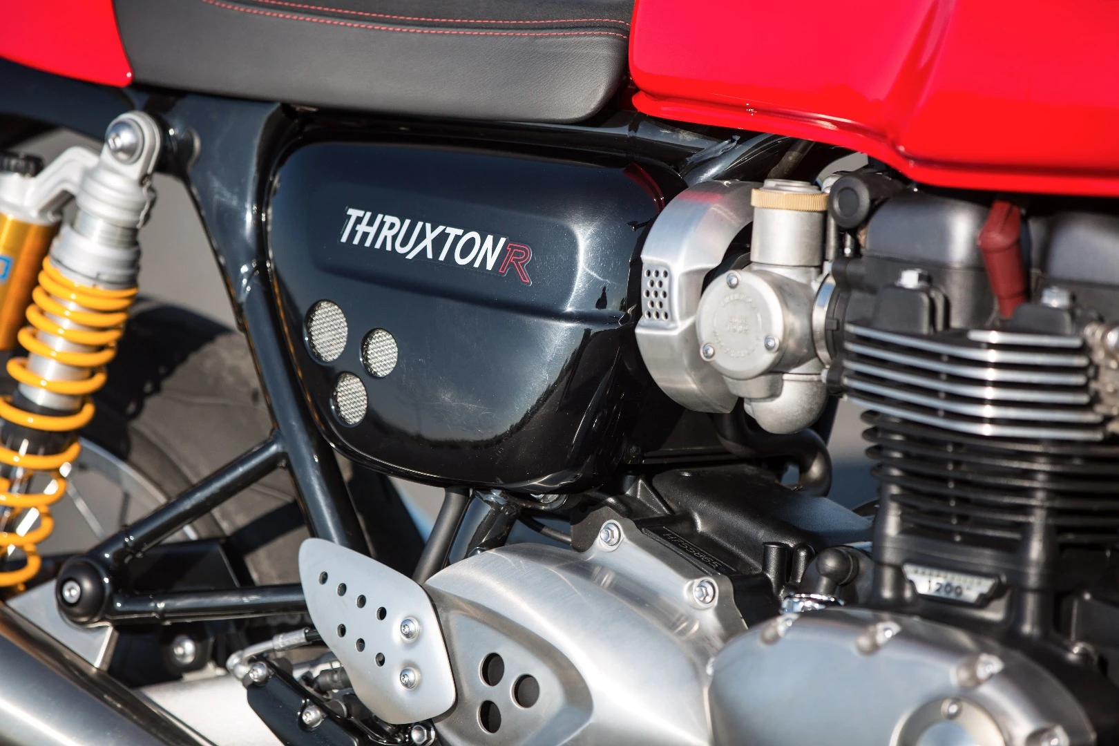 Triumph Thruxton R: engine cooling fins help keep the radiator so small that you'd hardly notice it