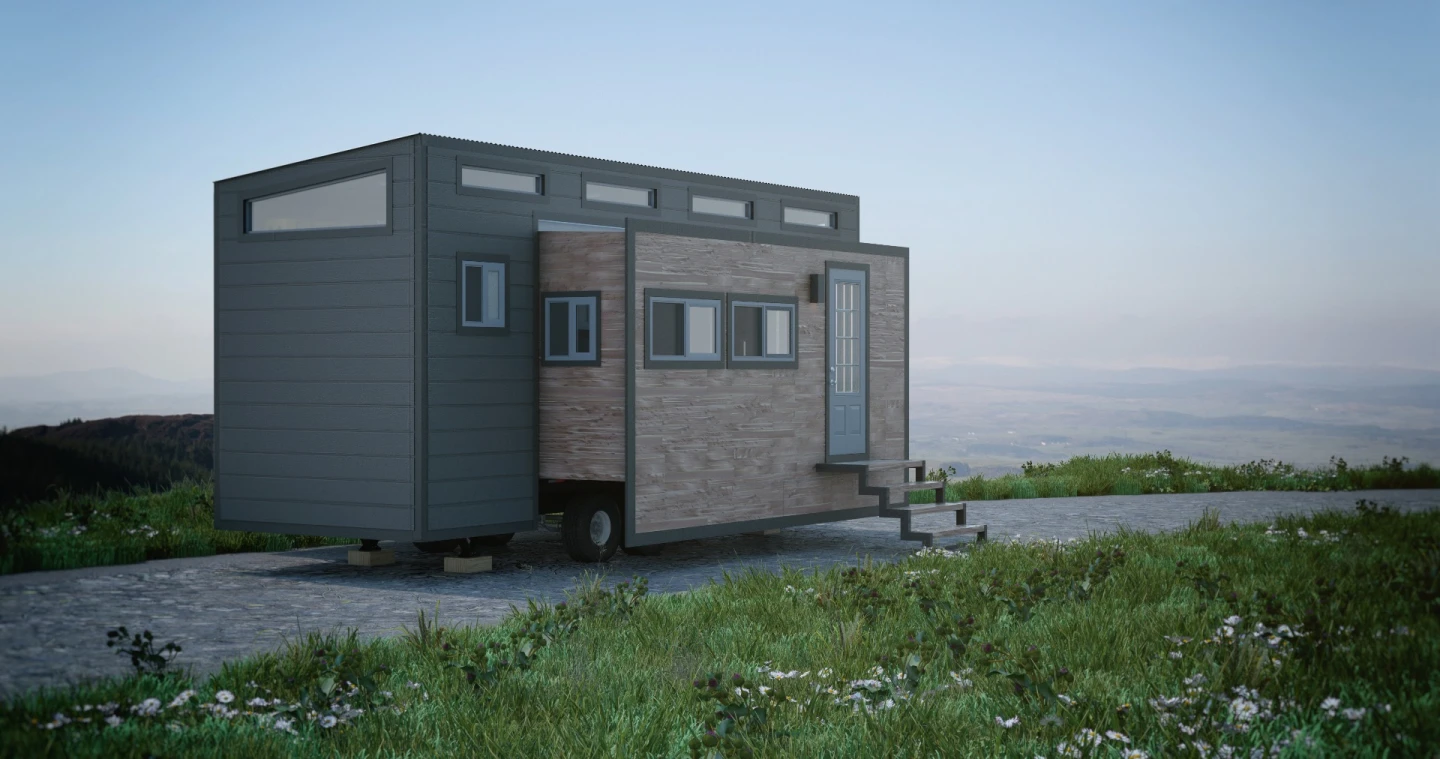 Tiny house almost doubles in width at the push of a button