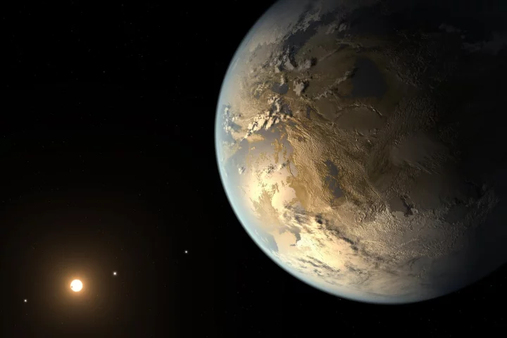 An artist's rendition of Kepler-186f, an Earth-like exoplanet that astronomers now believe has a stable axial tilt, giving it regular seasons and a comfortable climate